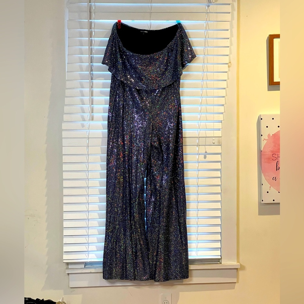 Fashion Nova off the shoulder sequin jumpsuit